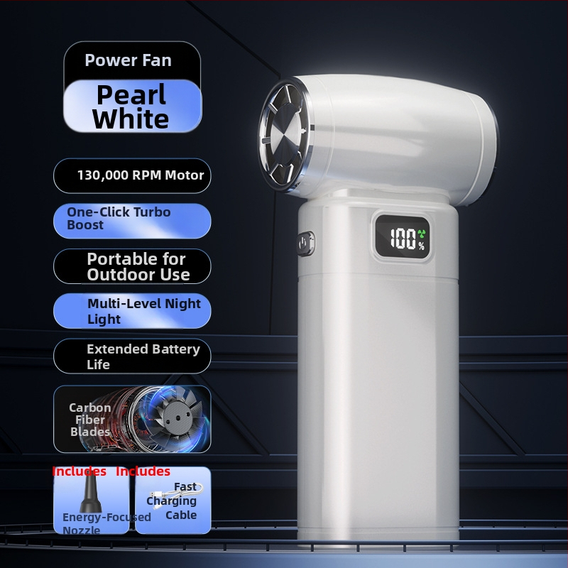 Käeshoidav ventilaator brushless mootoriga, 6 tiivad, sisseehitatud aku 4000–6000 mAh, 5 kiirust, vaikselt tööd <36 dB