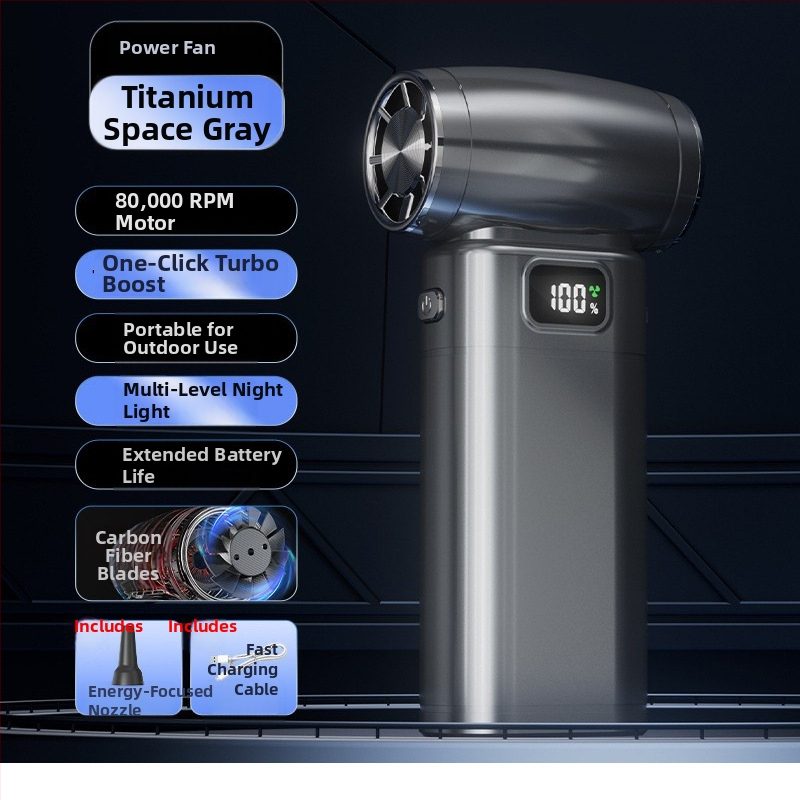 Käeshoidav ventilaator brushless mootoriga, 6 tiivad, sisseehitatud aku 4000–6000 mAh, 5 kiirust, vaikselt tööd <36 dB