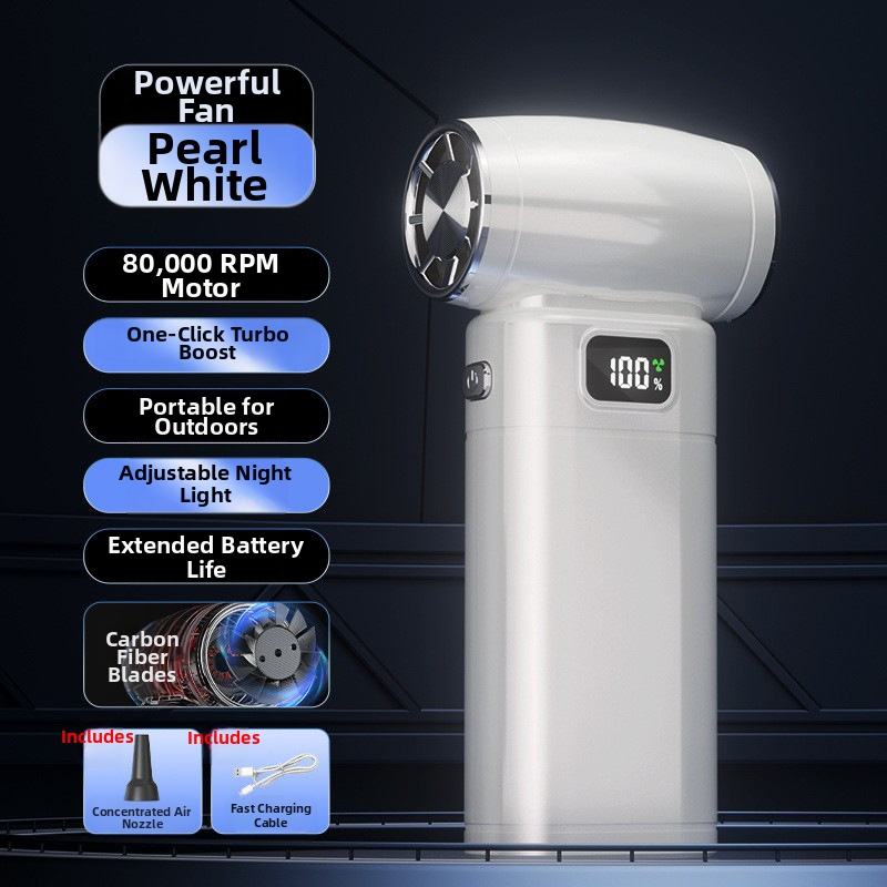 Käeshoidav ventilaator brushless mootoriga, 6 tiivad, sisseehitatud aku 4000–6000 mAh, 5 kiirust, vaikselt tööd <36 dB