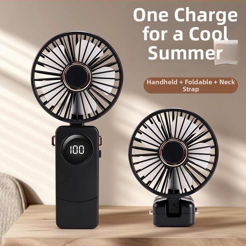 USB ručný ventilátor s inteligentným digitálnym displejom, vstavaná batéria 1000–1200mAh, brushless motor, 5 rýchlostí, doba chodu 3–6 h
