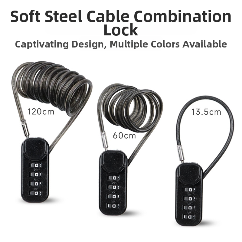 QITE κλειδαριά συνδυασμού με μεταλλικό καλώδιο για κράνη, αποσκευές και αυτοκίνητο – σώμα από ψευδάργυρο + μεταλλικό καλώδιο, αριθμητικός κωδικός, 3 mm διάμετρος