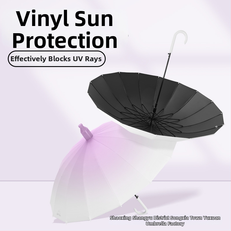 Automatický dáždnik s 16 výstuhami, dlhá rúčka, gradientný vinylový poťah, UPF 50+ ochrana proti slnku, nepremokavý, tlač loga pre reklamu