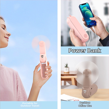 Rankinis USB ventiliatorius su brushless varikliu, įmontuota baterija 4000–6000mAh, 3 greičiai, 5V, 12 valandų veikimo laikas