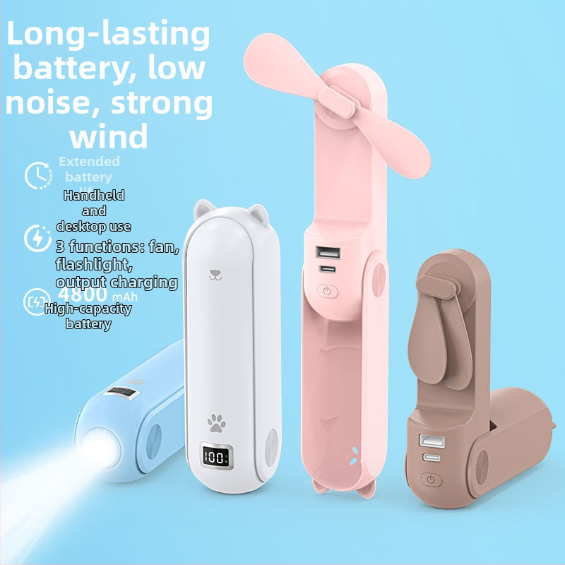 Rankinis USB ventiliatorius su brushless varikliu, įmontuota baterija 4000–6000mAh, 3 greičiai, 5V, 12 valandų veikimo laikas