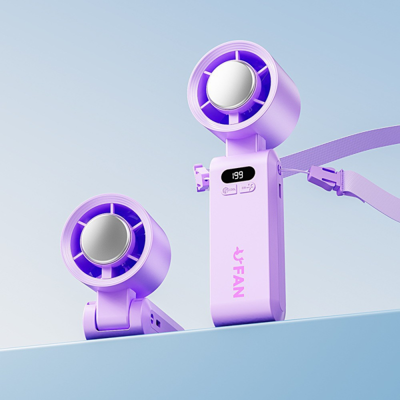 Käehoidja jahutav ventilaator sulankjiv jääpakendi hoidikuga, USB-laetav, brushless mootor, ABS-korpus, 6 labidas, 4000–6000 mAh aku