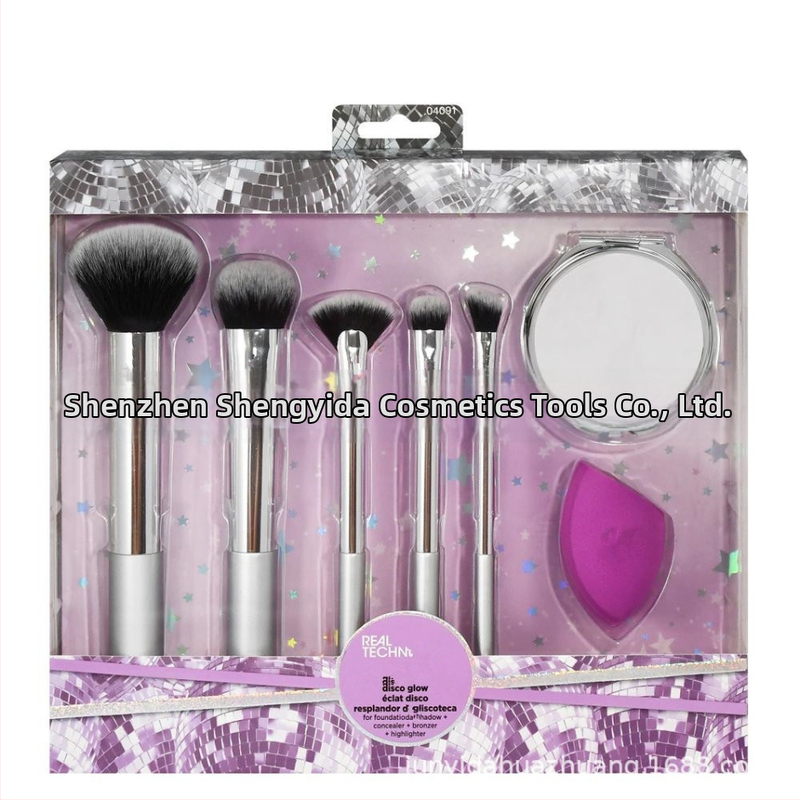 Set štetcov na make-up, 7 kusov, syntetické štetiny, plastové rúčky, prenosný dizajn, celková dĺžka 11 cm