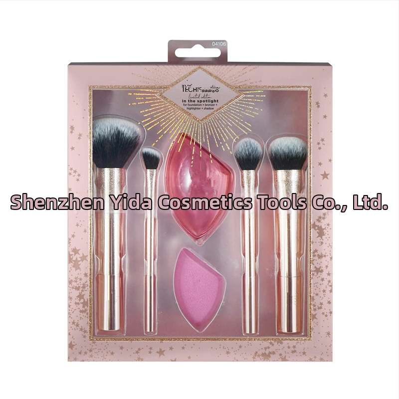 Set štetcov na make-up, 7 kusov, syntetické štetiny, plastové rúčky, prenosný dizajn, celková dĺžka 11 cm