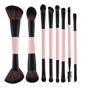 Σετ 8 πινέλων μακιγιάζ διπλής άκρης με συνθετικές τρίχες και ξύλινές λαβές, σε θήκη για πινέλα