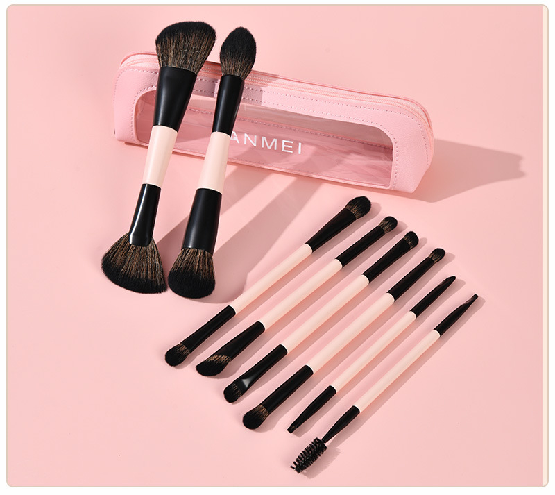 Σετ 8 πινέλων μακιγιάζ διπλής άκρης με συνθετικές τρίχες και ξύλινές λαβές, σε θήκη για πινέλα