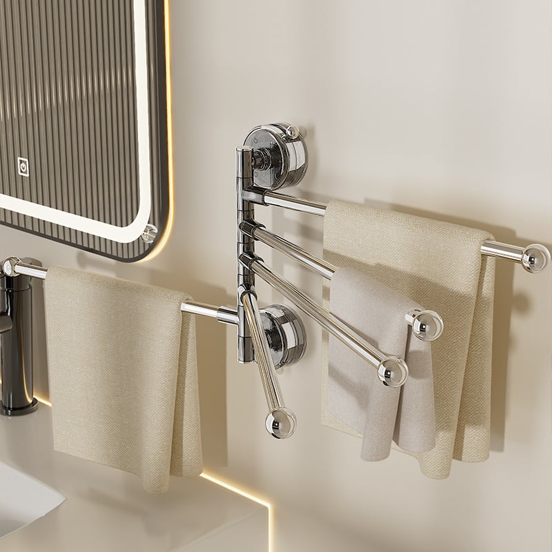 Suport pentru prosoape în colțul băii, cu ventuză, rotativ, cu mai multe tije, din plastic (Stocare; Origine Ningbo)