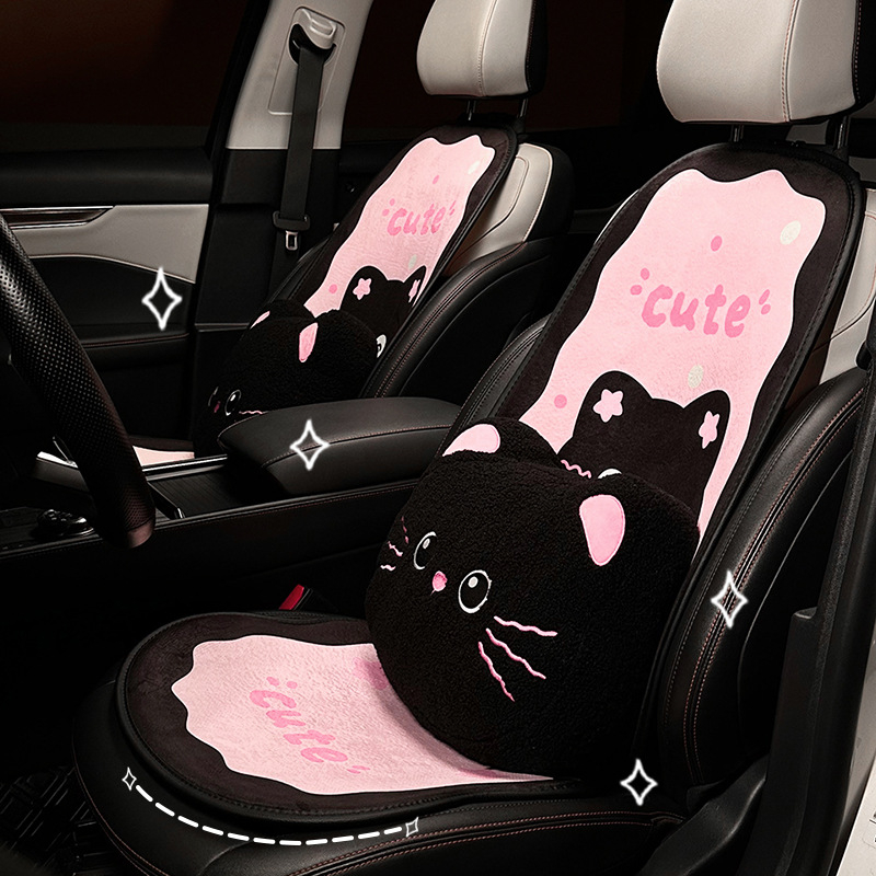 Автомобилна подложка за седалка, плосък стил, дизайн с панделка и коте, пълнител спонж, повърхност плюш, марка Yu cen