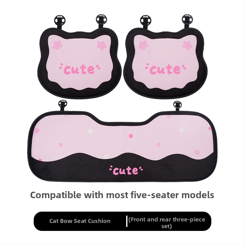 Automobilio sėdynės pagalvėlė – plokščias stilius, animacinio dizaino su kaspinu ir katei, užpildas kempinė, paviršius pūkų pliušas, prekės ženklas Yu cen