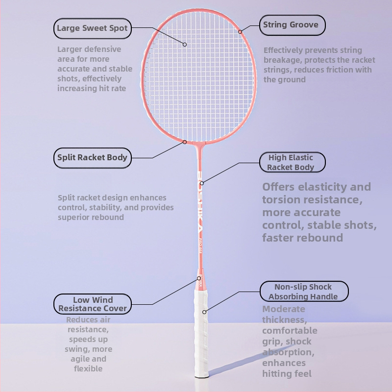 Комплект бадминтон ракети Bosska, ултралек, с рамка от железна сплав, нейлонови струни, тегло 90–94 г, комплект от две ракети за тренировка на възрастни