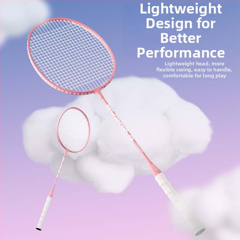 Комплект бадминтон ракети Bosska, ултралек, с рамка от железна сплав, нейлонови струни, тегло 90–94 г, комплект от две ракети за тренировка на възрастни