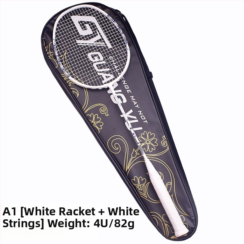 Badmintono raketė - anglies pluošto rėmas, svoris 80–84 g, rankenos storis G5, tiesus smūgis, vijų medžiaga Fiber Silk