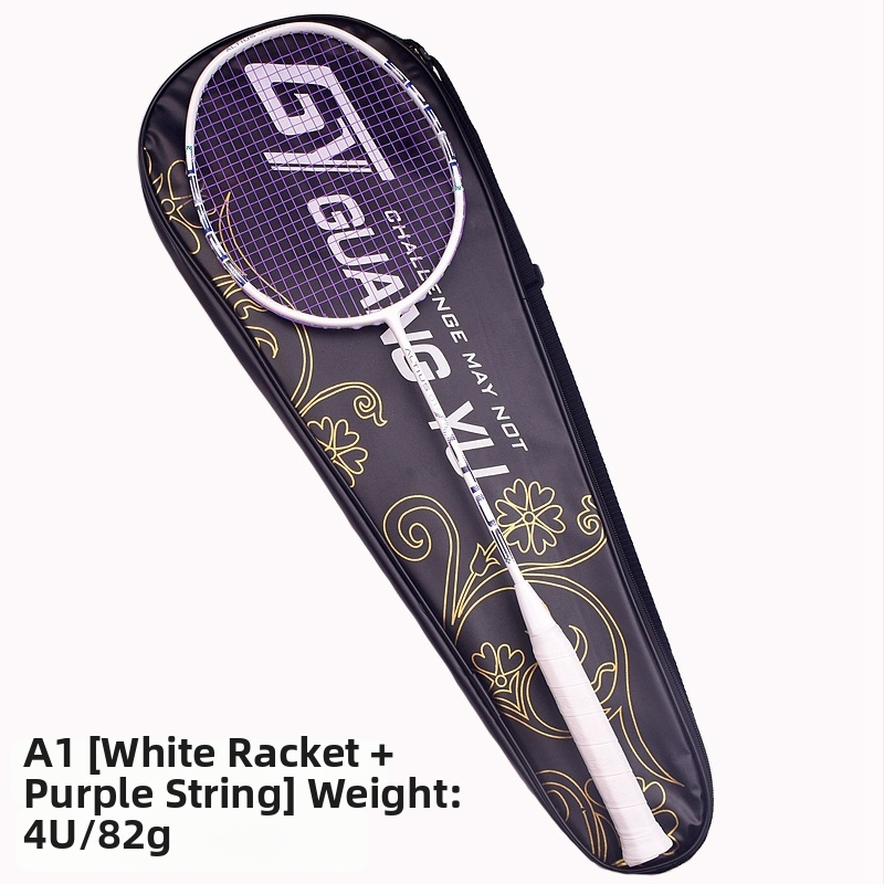 Badmintono raketė - anglies pluošto rėmas, svoris 80–84 g, rankenos storis G5, tiesus smūgis, vijų medžiaga Fiber Silk