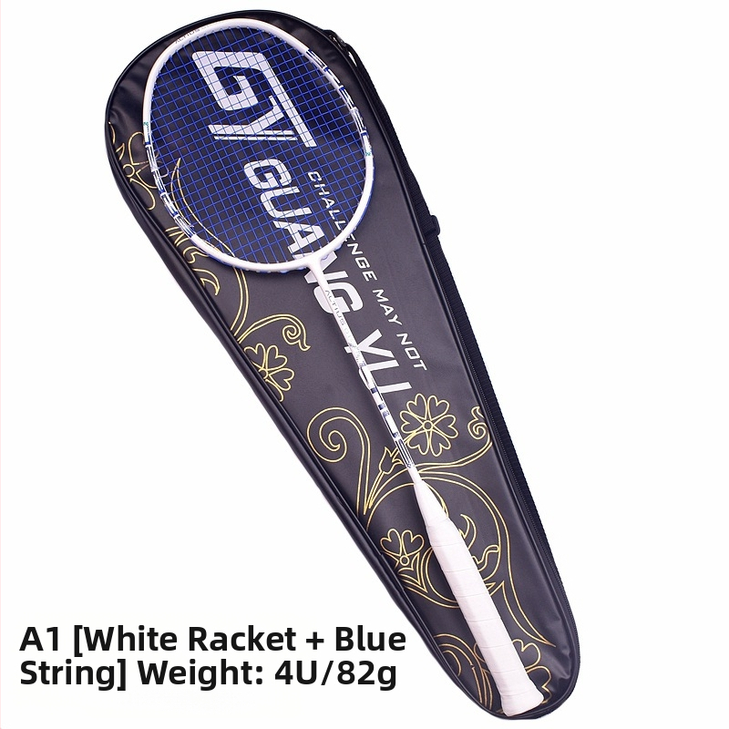 Badmintono raketė - anglies pluošto rėmas, svoris 80–84 g, rankenos storis G5, tiesus smūgis, vijų medžiaga Fiber Silk
