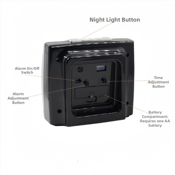 Laua kell K10 – vaikne äratuskell, suured numbrid ja öine valgustus, patareidega toidetav, ühesuunaline, plastikust korpus