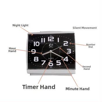 Laua kell K10 – vaikne äratuskell, suured numbrid ja öine valgustus, patareidega toidetav, ühesuunaline, plastikust korpus