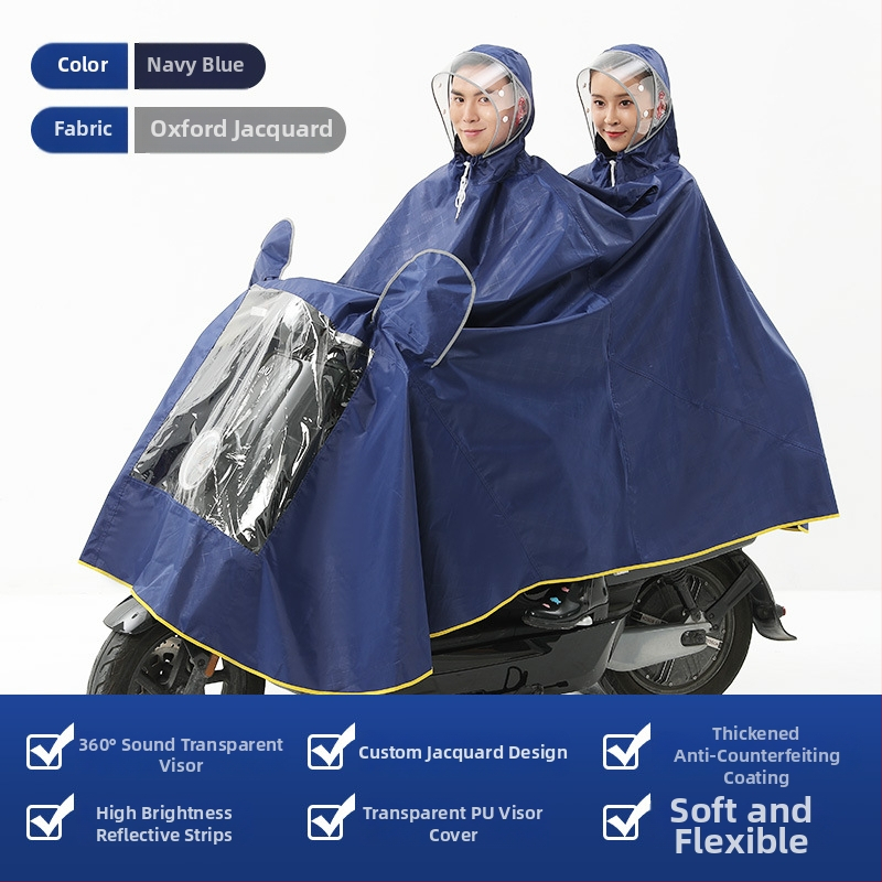 Едночастов дъждобран-пончо за мотопредвижване/електрически велосипед - дебел плат Oxford, PVC водоустойчив слой, отпечатано лого, персонализиране