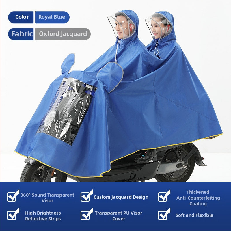 Едночастов дъждобран-пончо за мотопредвижване/електрически велосипед - дебел плат Oxford, PVC водоустойчив слой, отпечатано лого, персонализиране