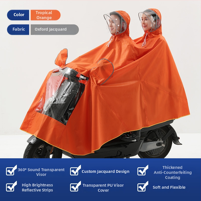 Едночастов дъждобран-пончо за мотопредвижване/електрически велосипед - дебел плат Oxford, PVC водоустойчив слой, отпечатано лого, персонализиране