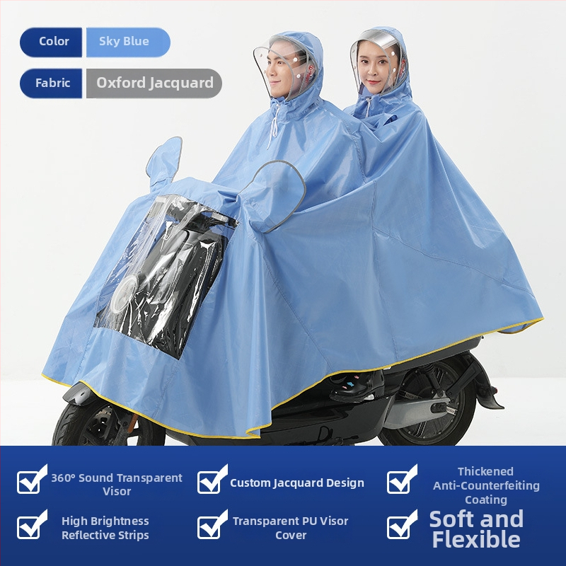 Едночастов дъждобран-пончо за мотопредвижване/електрически велосипед - дебел плат Oxford, PVC водоустойчив слой, отпечатано лого, персонализиране