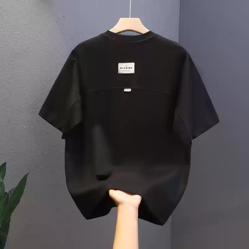 Τ-shirt τύπου πουλόβερ, κοντό μανίκι, φαρδιά γραμμή, εκτύπωση, από βαμβάκι