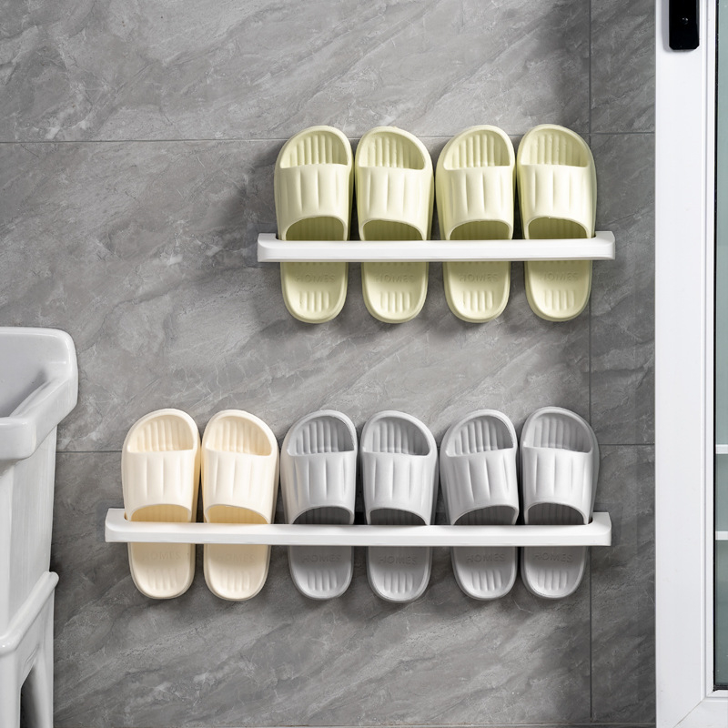 Αναρτώμενο στον τοίχο ράφι για παντόφλες μπάνιου με αποστράγγιση, χωρίς τρύπες | Πλαστικό, Μοντέλο 3, 5 kg χωρητικότητα, Μία στρώση