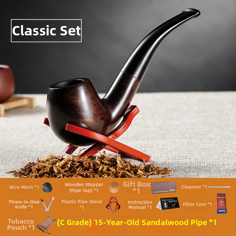 Pipa od sandalovog drveta, zakrivljenog dizajna, višekratna upotreba, mogućnost tiska logotipa