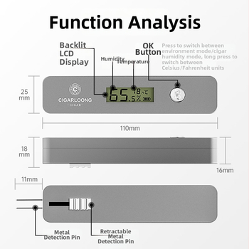 Cigaro drėgmės matuoklis - prekės ženklas CIGARLOONG/Cigarloong, modelis CX-25IT, medžiaga: plastikas, stilius: lengvas prabanga, paprastas dizainas