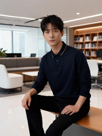 Πόλο πουκάμισο με επένδυση φλίς, μακριά μανίκια, εφαρμοστό, μονόχρωμο σχέδιο