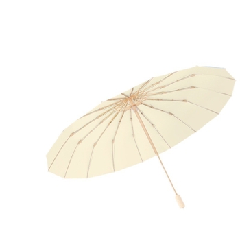 Saulės skėtis su 16 rėmų, vėjo atsparus sulankstomas tri-fold dizainas, aliuminio rėmas, lydinio centrinė lazda, medinė rankena, 210T audinys su Color Glue danga, UPF 50+, rankinis atidarymas uždarymas