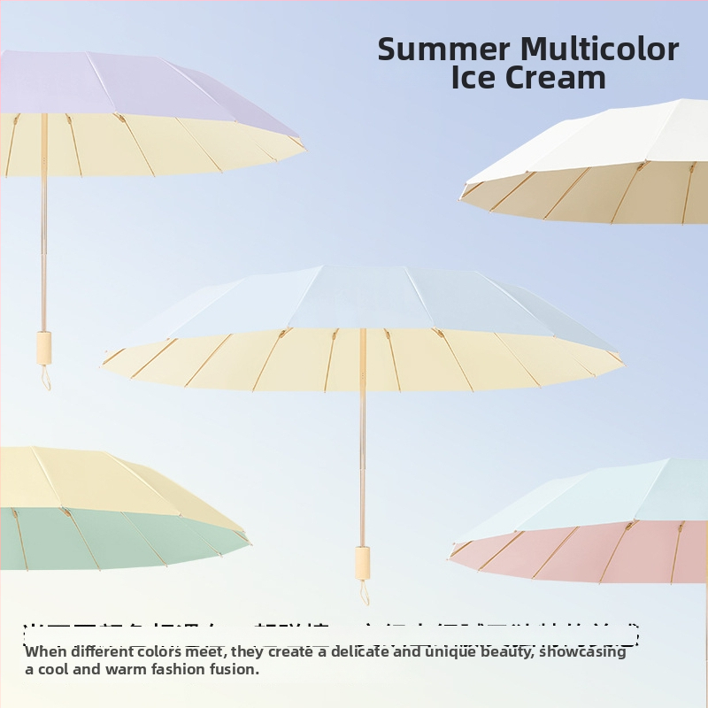 Päikesivarju 16 ribaga, tuulekindel kokkupandav kolmeribaline mudel, alumiiniumraam, sulam? keskvarras, puidust käepide, 210T kangas Color Glue kattega, UPF 50+, manuaalne avamine-kinnipidamine