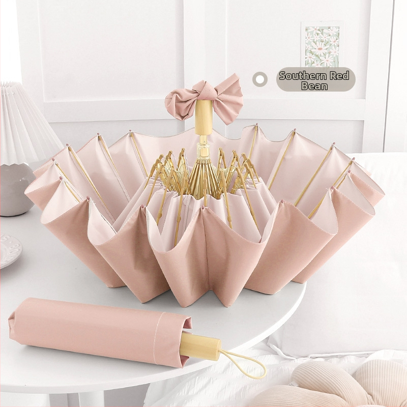 Saulės skėtis su 16 rėmų, vėjo atsparus sulankstomas tri-fold dizainas, aliuminio rėmas, lydinio centrinė lazda, medinė rankena, 210T audinys su Color Glue danga, UPF 50+, rankinis atidarymas uždarymas