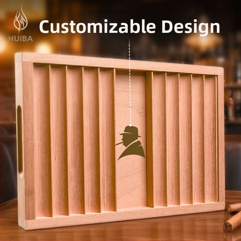 Gray Bar divslāņains cigāru paliktnis no cedru koka ar uzglabāšanas nodalījumu un pārnēsājamu izstādes kastīti