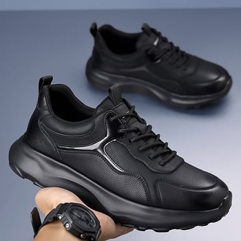 Ανδρικά casual sneakers τύπου dad shoes με επάνω μέρος από μικροϊνες, σόλα από αφρό, πάτο PU και κλείσιμο με κορδόνια