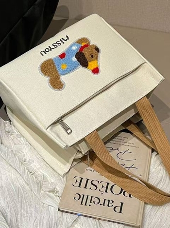 Kangas lõunasöögikott taksikoera motiiviga, suur maht, tõmblukk, polüestervooder, võileivasektsioon, kahekordsed õlarihmad