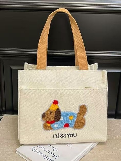 Kangas lõunasöögikott taksikoera motiiviga, suur maht, tõmblukk, polüestervooder, võileivasektsioon, kahekordsed õlarihmad