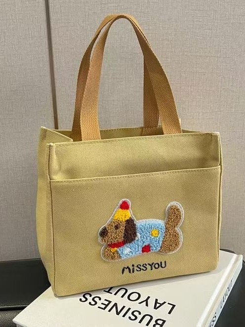 Kangas lõunasöögikott taksikoera motiiviga, suur maht, tõmblukk, polüestervooder, võileivasektsioon, kahekordsed õlarihmad