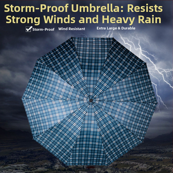 Trīsdēļu lietussargs diviem pieaugušajiem, poliestera audums, 10 tērauda ribas, tērauda stabs un rokturis, mehānisks atvērums, pretvējš, logotipa drukāšana un pielāgošana pieejama