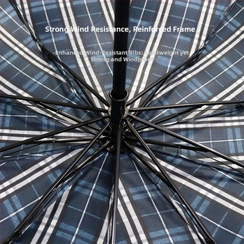 Trīsdēļu lietussargs diviem pieaugušajiem, poliestera audums, 10 tērauda ribas, tērauda stabs un rokturis, mehānisks atvērums, pretvējš, logotipa drukāšana un pielāgošana pieejama