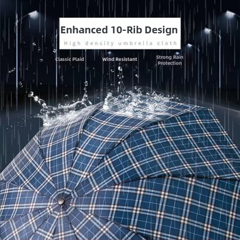 Trīsdēļu lietussargs diviem pieaugušajiem, poliestera audums, 10 tērauda ribas, tērauda stabs un rokturis, mehānisks atvērums, pretvējš, logotipa drukāšana un pielāgošana pieejama