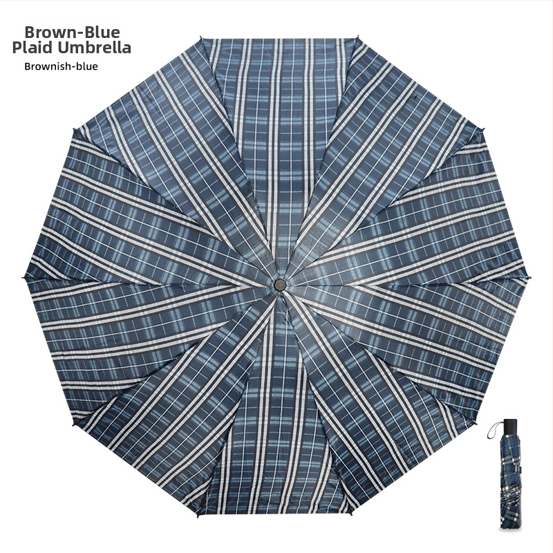 Trīsdēļu lietussargs diviem pieaugušajiem, poliestera audums, 10 tērauda ribas, tērauda stabs un rokturis, mehānisks atvērums, pretvējš, logotipa drukāšana un pielāgošana pieejama