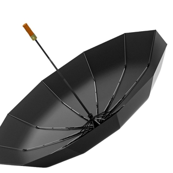 Автоматичен чадър с 12 ребра, дървена дръжка, плат 190T, UPF50+, печат на лого