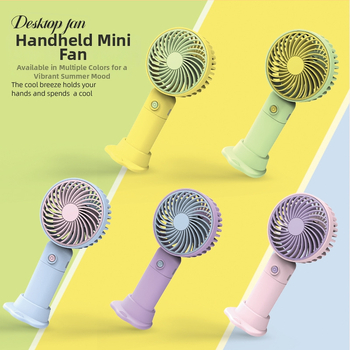 USB įkraunamas stalinis mini ventiliatorius su telefono laikikliu, 3 mentelės, 3 greičiai, triukšmas 36-45 dB