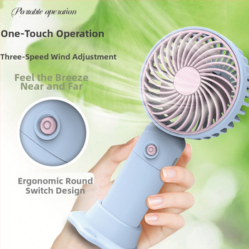 USB įkraunamas stalinis mini ventiliatorius su telefono laikikliu, 3 mentelės, 3 greičiai, triukšmas 36-45 dB