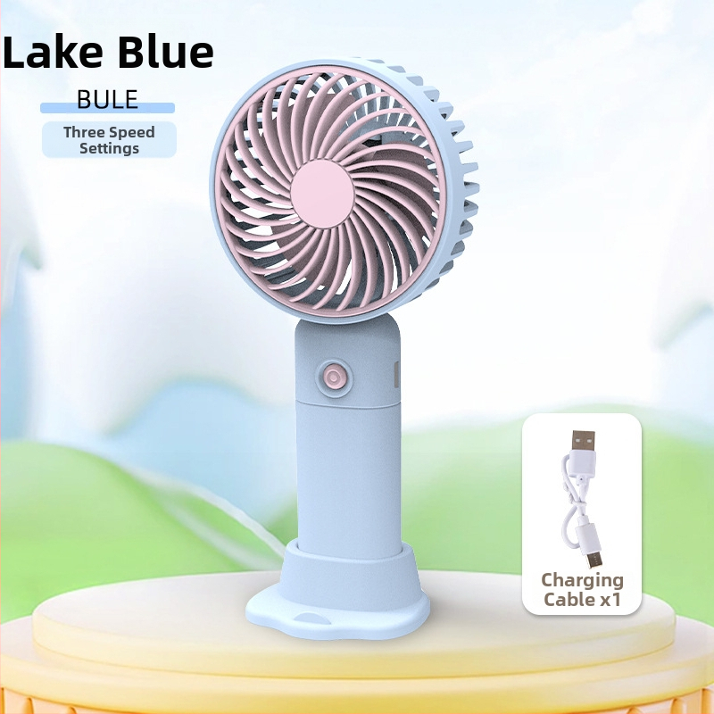 USB įkraunamas stalinis mini ventiliatorius su telefono laikikliu, 3 mentelės, 3 greičiai, triukšmas 36-45 dB