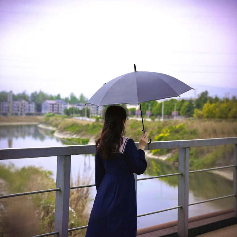 Aegis garās rokas reklāmas lietussargs, 8 ribu dzelzs rāmis, plastmasas audums, pilnībā automātiska atvēršana, iespējama logotipa drukāšana