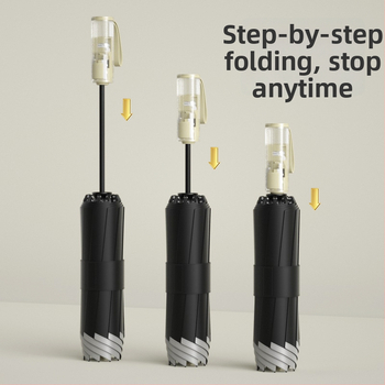 Trīsdaļīgs lietussargs ar ārējo apgriešanu, pilnīgi automātiska atvēršana un aizvēršana, 10 ribas, UPF > 50, audums 190T